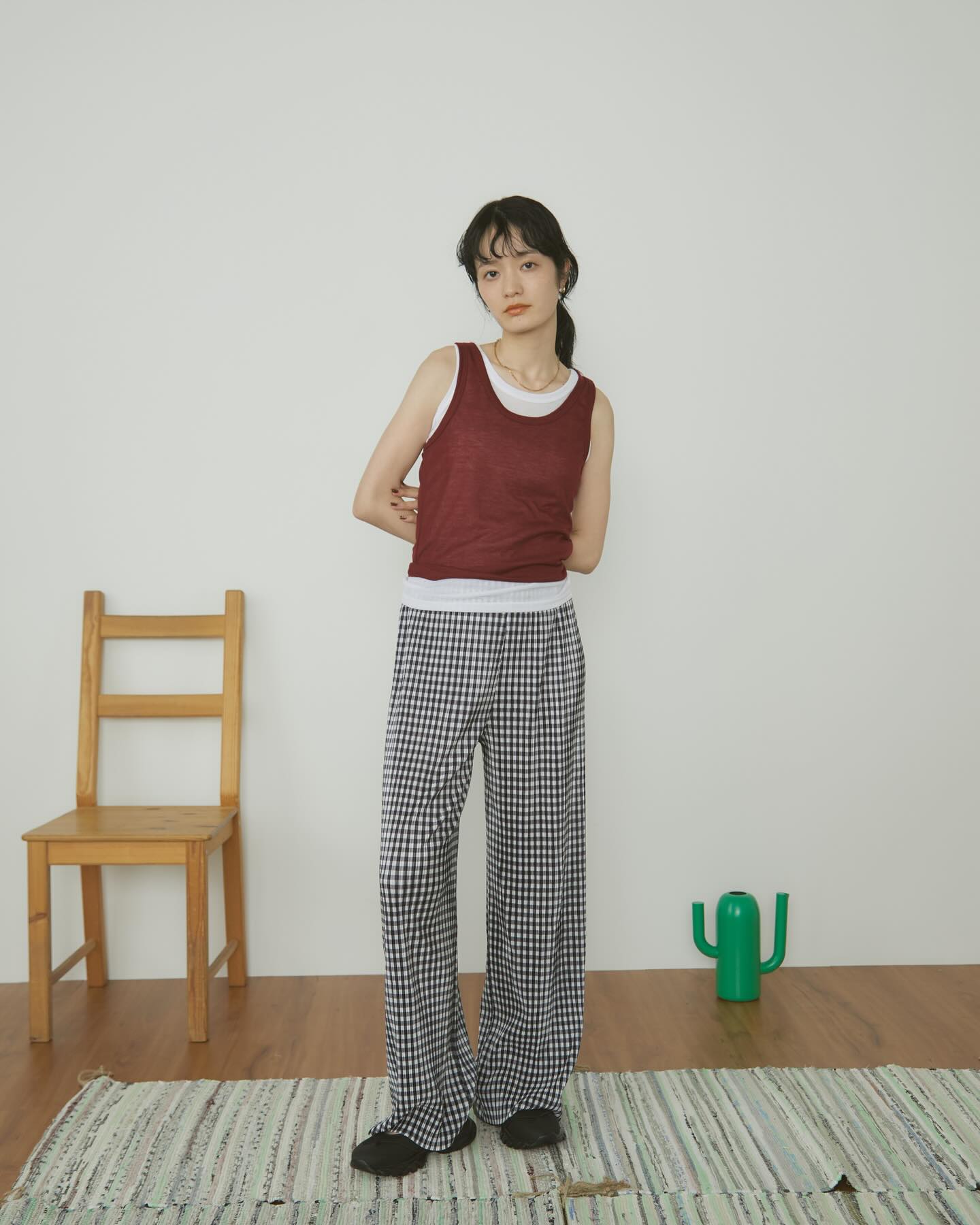 【腰部鬆緊帶】格紋格紋百褶褲